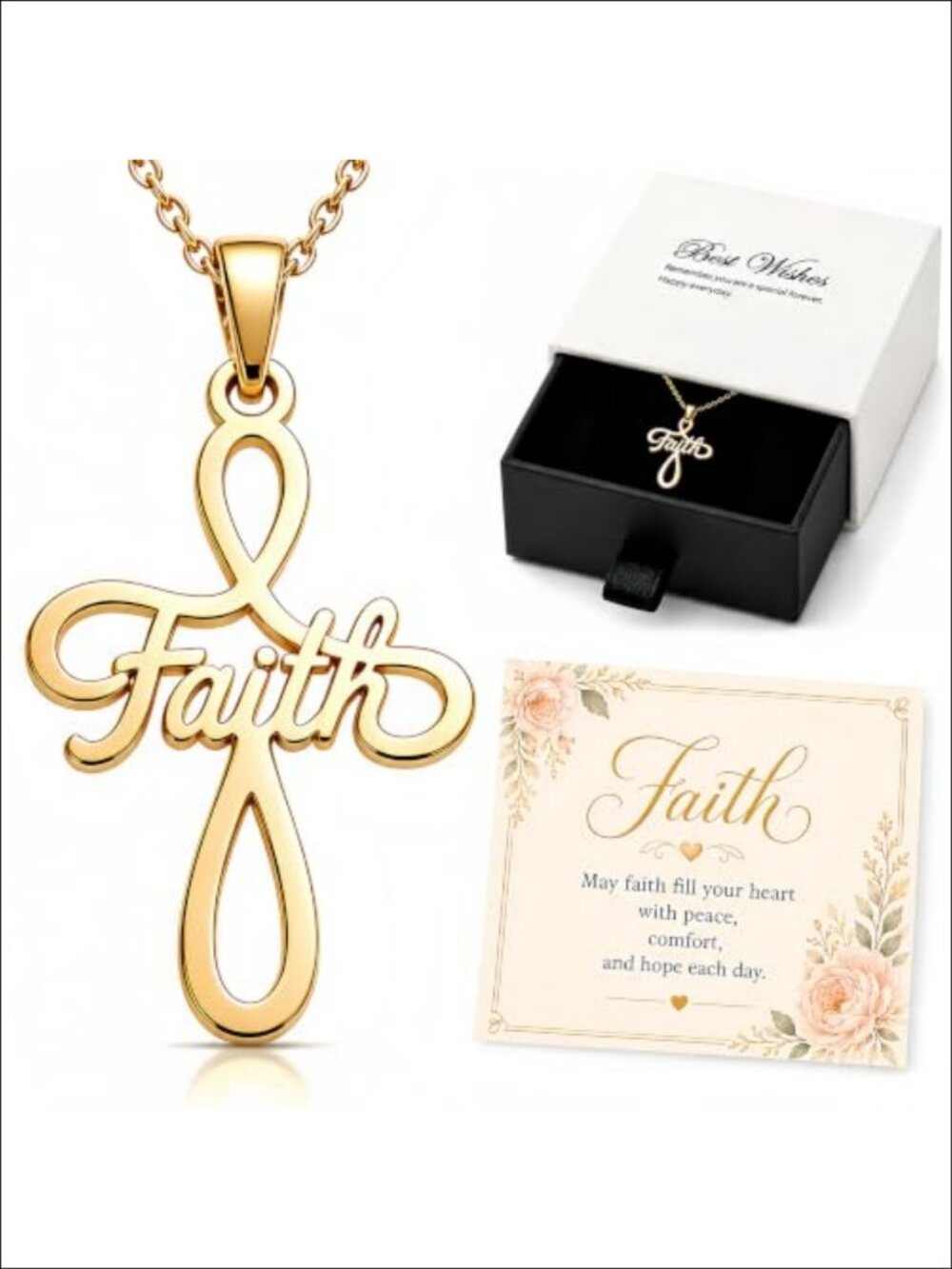 Stainless Steel Faith Cross Necklace Adjustable Chain Christian Gift